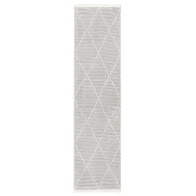 Town & Country Living Town & Country Luxe Tretta Contemporary Diamonds Runner Area Rug With Plush High-low Texture, Ivory In Gray