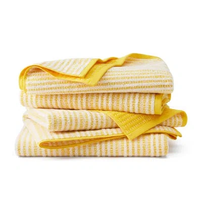 Town & Country Living Town & Country Play 4-piece Striped Reversible Terry Brights Bath Towel Set, 30x58-inch, 100% Bci Co In Yellow