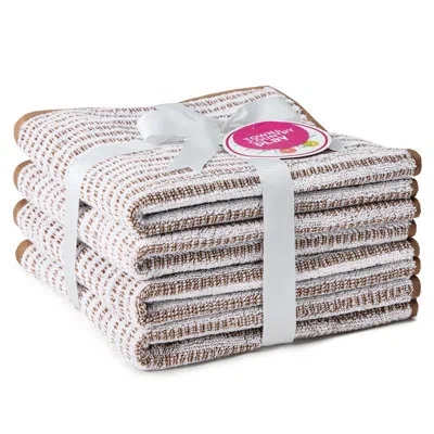 Town & Country Living Town & Country Play 4-piece Striped Reversible Terry Brights Hand Towel Set, 20x30-inch, 100% Bci Co In Mocha Brown