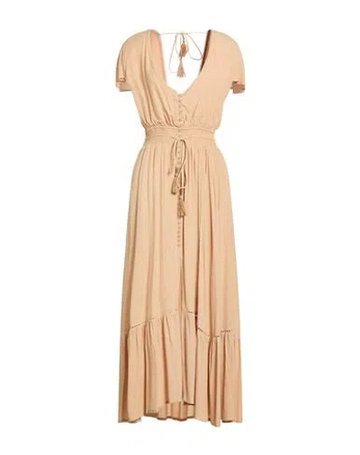 Toy G. Woman Maxi Dress Beige Size L Viscose, Lurex In Sand
