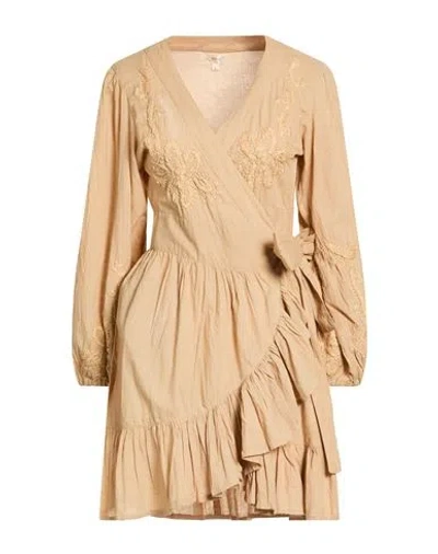 Toy G. Woman Mini Dress Camel Size L Cotton In Neutral