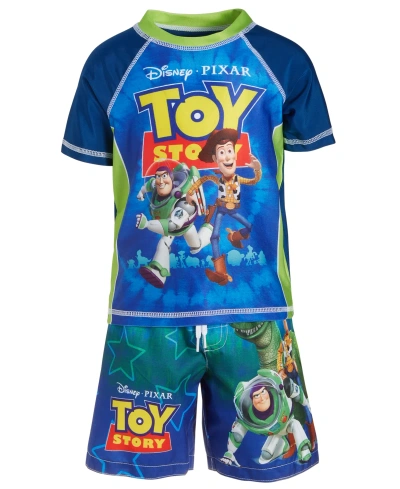 Toy Story Babies' Toddler Boys Rash Guard & Swim Trunks, 2 Piece Set In Blue