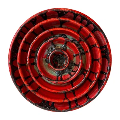 Pre-owned Toyo Unusual Vintage Ikebana / Raku Ceramics / Lava Glaze Art Pottery, Japan, 1960's In Red