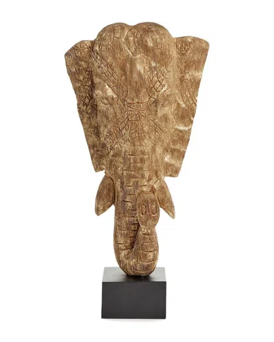 Tozai Elephant Head Sculpture On Black Stand In Brown