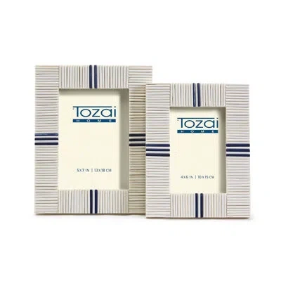 Tozai Home 2 Piece Mdf/bone/glass Single Picture Frame Set In White/ Blue In Blue;white