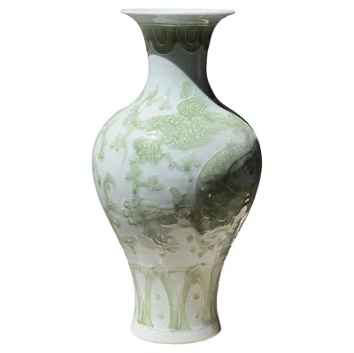 Pre-owned Tozai Home A Dragon Motif Porcelain Vase In Seafoam By Tozai, 20th Century In Transparent