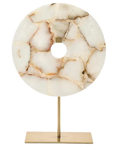 Tozai Home Genuine Agate Round Disc Sculpture On Iron Base In Brown