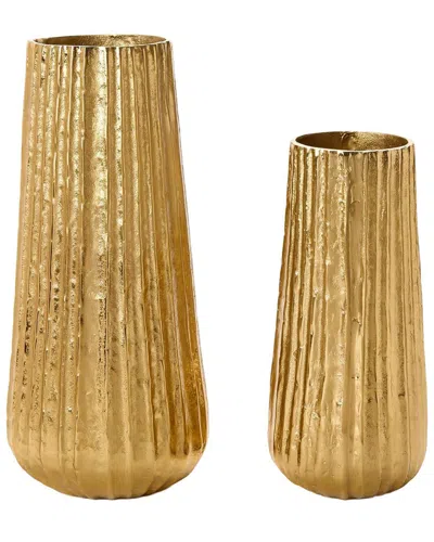 Tozai Home Pleats Set Of 2 Cylinder Vases In Gold
