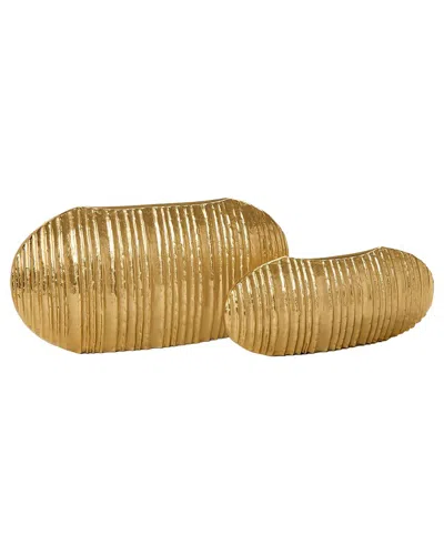 Tozai Home Pleats Set Of 2 Oval Vases In Gold