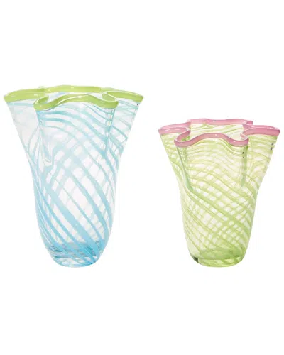 Tozai Home Rialto Set Of 2 Swirl Flare Vases In Multicolor