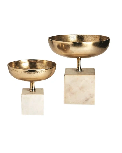 Tozai Home Set Of 2 Chalice Bowl Sculptures In Gold