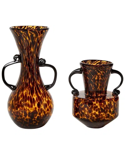 Tozai Home Set Of 2 Etruscan Style Vases With Handles In Brown