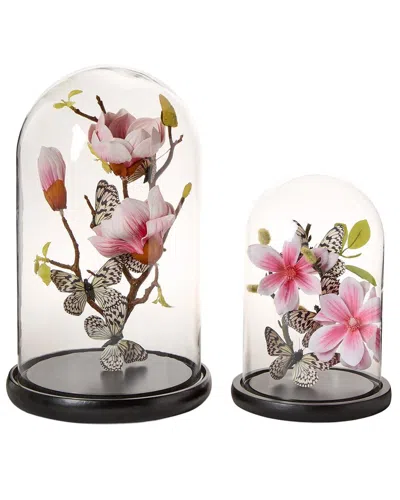 Tozai Home Set Of 2 Flora & Fauna Butterflies In Round Dome In Multi