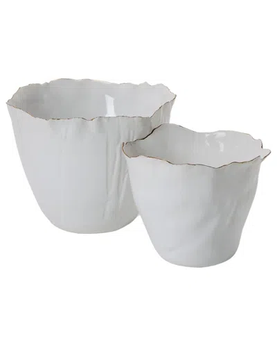 Tozai Home Set Of 2 Free Form Planters In White