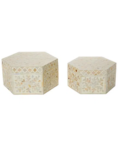 Tozai Home Set Of 2 Mother-of-pearl Hexagon Boxes In White