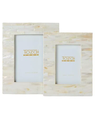 Tozai Home Set Of 2 Mother-of-pearl Photo Frames In White