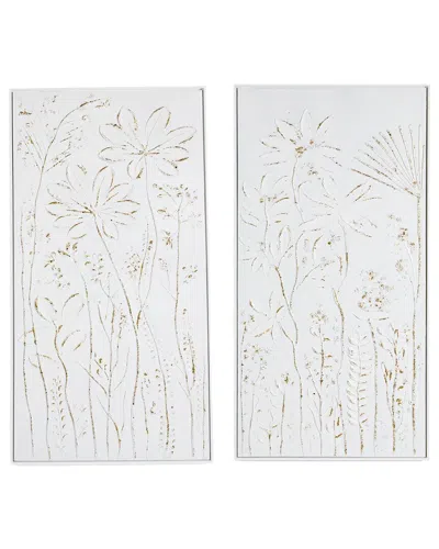 Tozai Home Set Of 2 Tall Floral Textured Plaster Wall Art Pieces In White