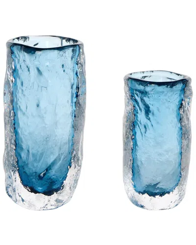 Tozai Home Set Of 2 Vendome Art Glass Hand Blown Glass Vases In Blue