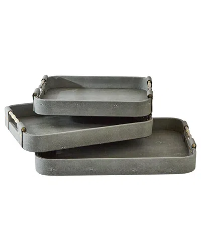 Tozai Home Set Of 3 Shagreen Rectangle Trays In Green
