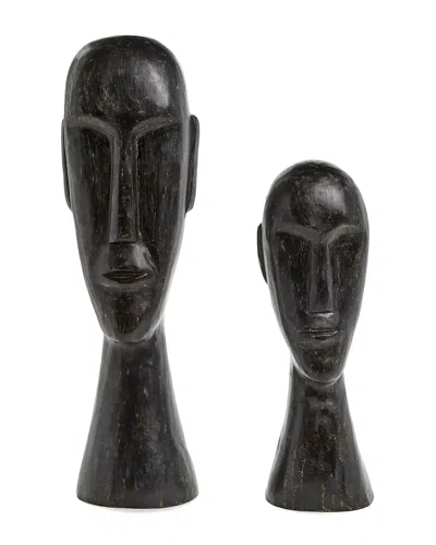 Tozai Set Of 2 African Head Sculptures In Black