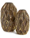 Tozai Set Of 2 Golden Hammered Vases In Gold