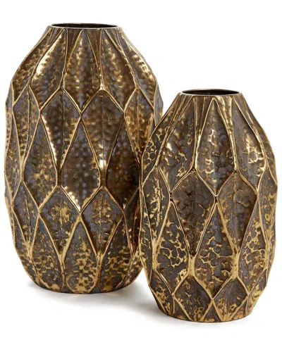 Tozai Set Of 2 Golden Hammered Vases