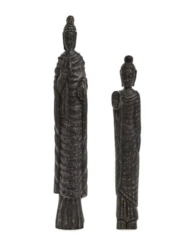 Tozai Set Of 2 Hand Carved Sculptures In Black