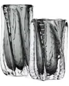 Tozai Set Of 2 Smoke/clear Art Glass Vases In Grey