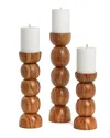 Tozai Set Of 3 Spheres Hand-crafted Pillar Candleholders In Brown