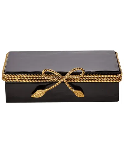 Tozai Two's Company Golden Bow Enamel Covered Box In Black