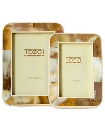 Tozai Two's Company Set Of 2 Natural Horn Photo Frames In Brown