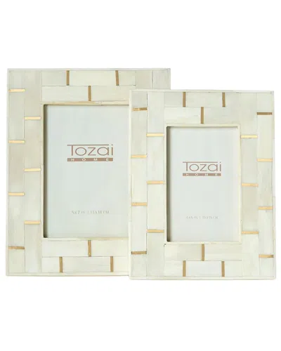 Tozai Two's Company Set Of 2 Vendome Photo Frames With Brass Lines In White