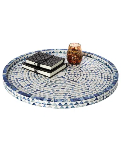 Tozai Two's Company Triangle Inlaid Decorative Round Serving Tray In Blue