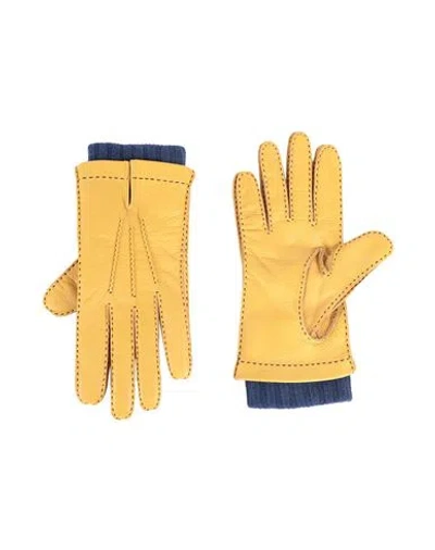 Tr Handschuhe Wien Man Gloves Yellow Size 8 Soft Leather, Textile Fibers