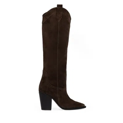 Traces Of Heels Women's Brown Velvet Spur In Testa Di Moro Suede