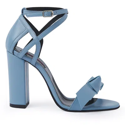 Traces Of Heels Women's Serendipity Sandals In Light Blue Leather And Block Heels