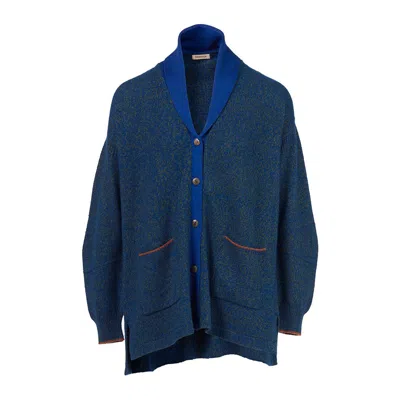 Traces Of Me Women's Blue Cardigan Long Yak & Silk Dark Night I Charteuse