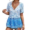 Tracies Bo Ho Floral Top In Blue In Blue