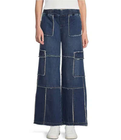 Tractr Blu-tifully Relaxed Cargo Pants In Dark Indigo Wash In Blue