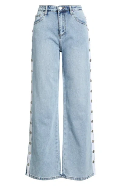 Tractr Button Detail Wide Leg Jeans In Blue