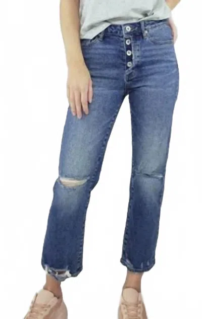 Tractr Button Me Up High Rise Crop Jeans In Blue