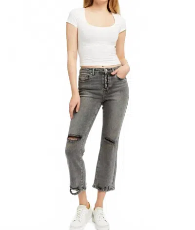 Tractr Button Me Up High Rise Crop Jeans In Grey In Black