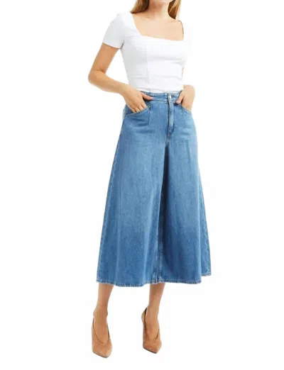 Tractr Culotte Jeans With Back Waist Buckle In Denim In Blue