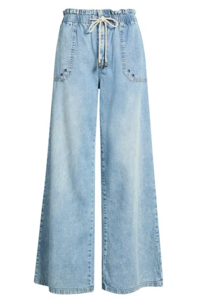 Tractr Drawstring Wide Leg Jeans In Blue