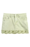 Tractr Eyelet Embroidered Scallop Hem Denim Skort In Sage