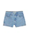 TRACTR GIRL'S BRITTANY MID-RISE FRAYED FLORAL EMBROIDERED SHORTS