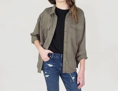 Tractr Kids' Girl's Button Down Shirt In Olive In Gray