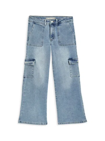 Tractr Girl's Cargo Straight-leg Jeans In Light Indigo