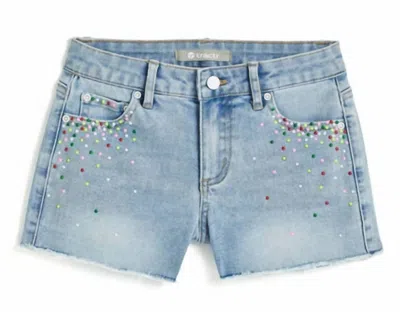 Tractr Kids' Girl's Colorful Dot Denim Short In Blue In Multi