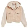 TRACTR GIRL CORDUROY KNIT CROP JACKET IN BEIGE